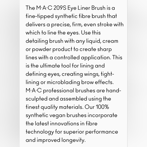 Mac Cosmetics 209S Eyeliner Brush Brand New in Package Authentic - Picture 3 of 9